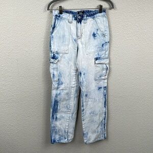 Simple Society Baggy High Rise Cargo Utility Jeans Bleach Wash Sz 3 26